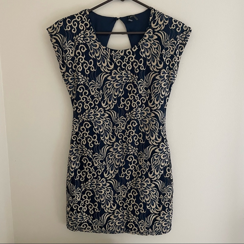 Windsor Open Back Mini Dress with Shoulder Pads